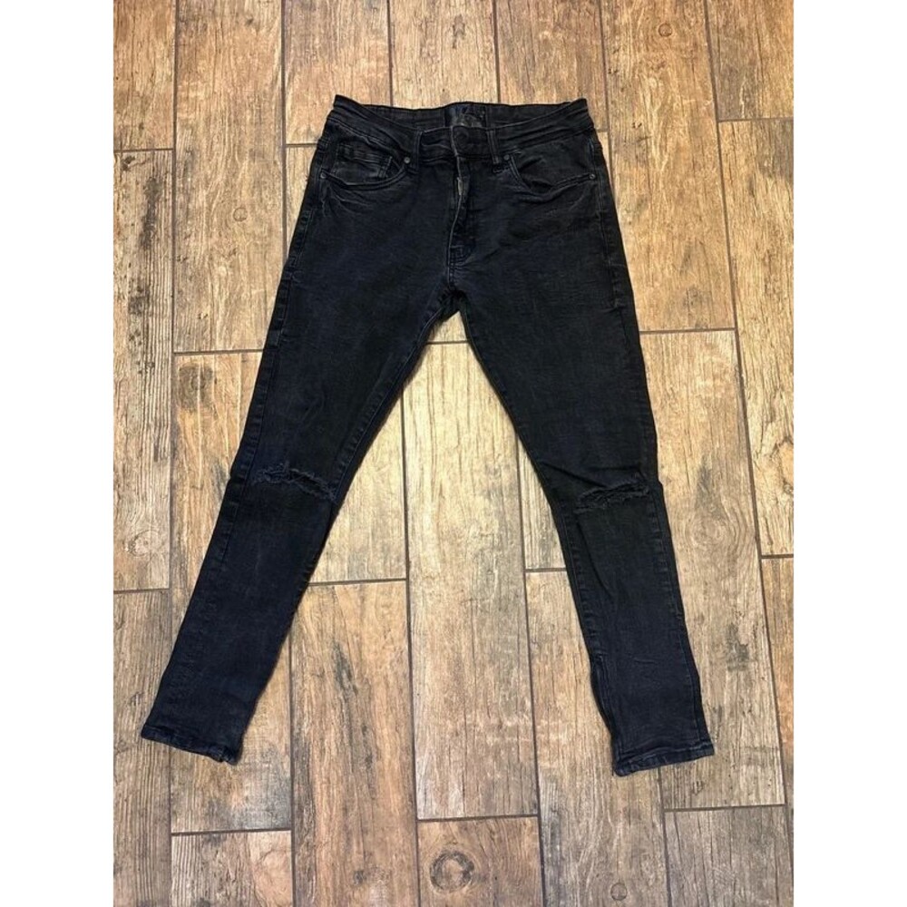 Men’s YoungLa Black Distressed Bodybuilder Stretch Skinny Jeans 30x28